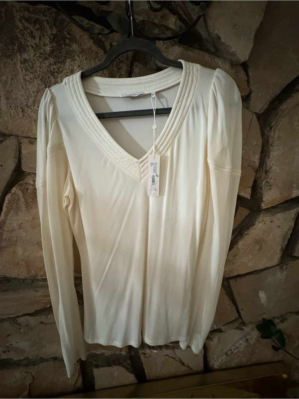 Rebecca Taylor Cream V-Neck Long Sleeve Top